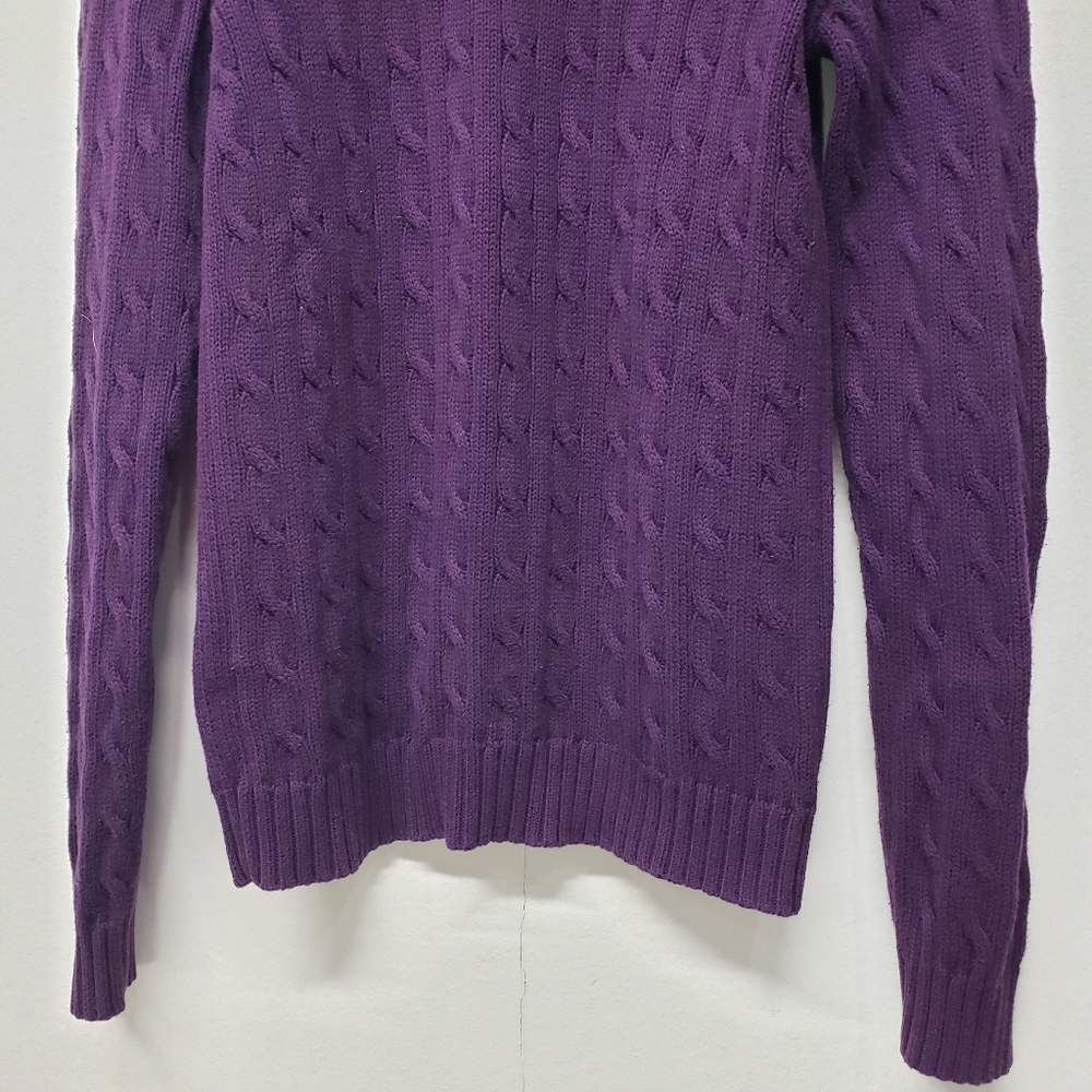 Polo Ralph Lauren Sport Cable Knit Logo Crewneck Sweater Large Purple Old Money - Picture 11 of 14